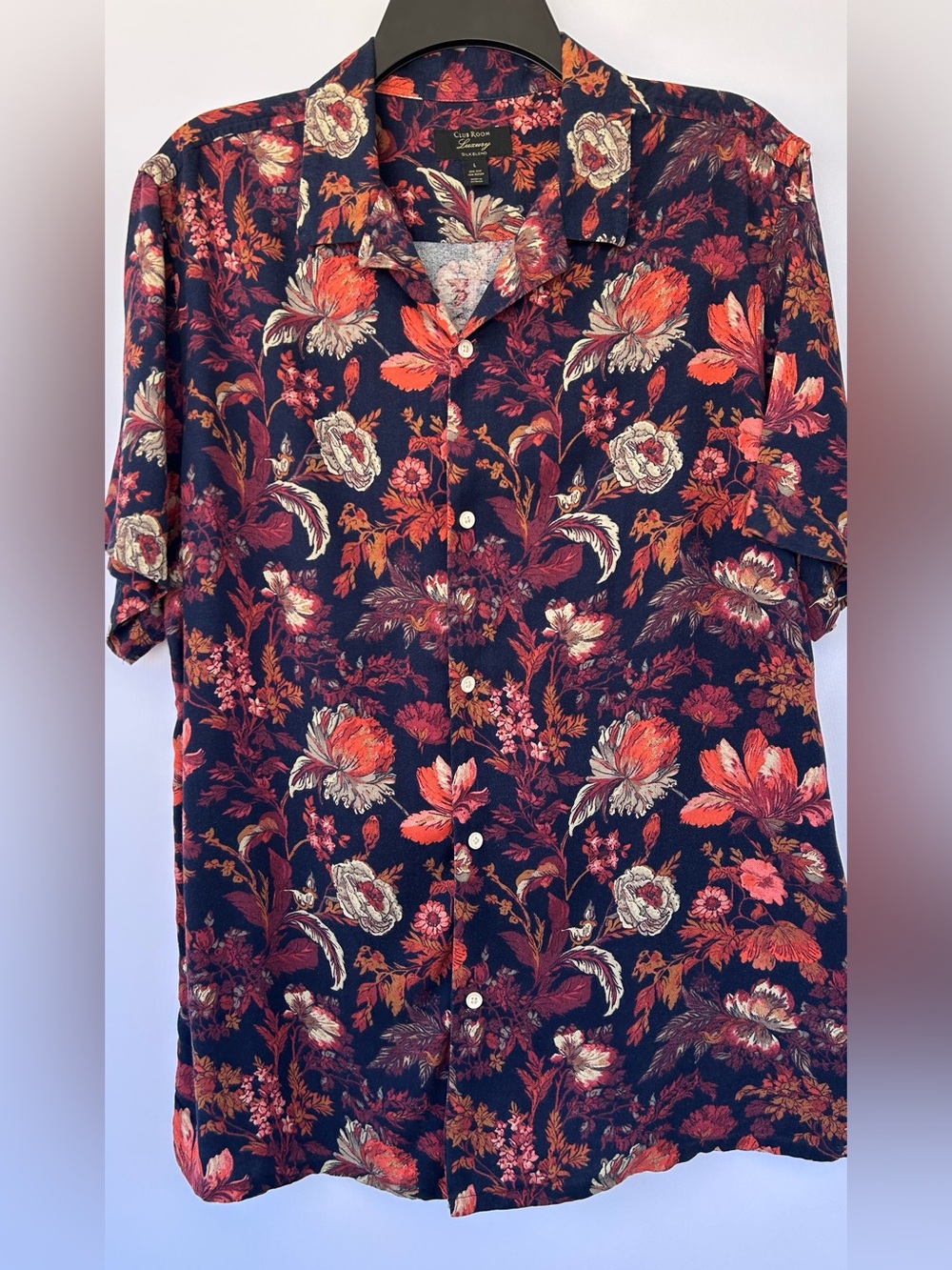 Club Room Luxury Men’s Floral Silk Blend Short Sleeved Button Up Shirt Size Lg